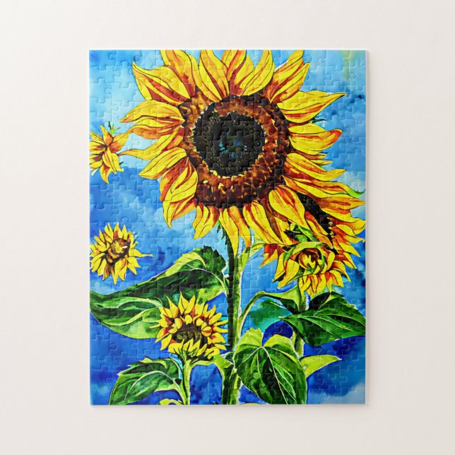 Puzzle Large Sunflowers Watercolor nature painting  (Vertical)