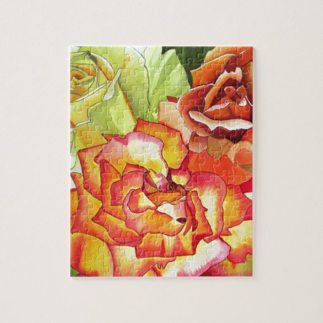 Puzzle L'art de l'aquarelle aux roses orange et jaune (Vertical)