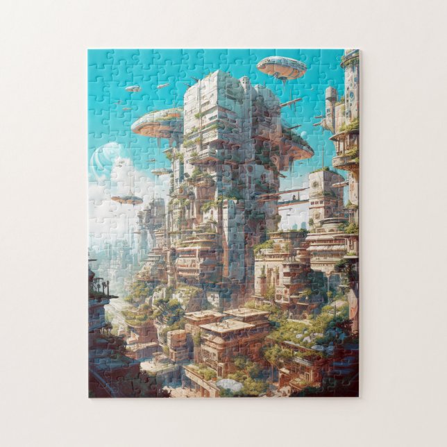 Puzzle L'art futuriste de science-fiction de la ville (Vertical)