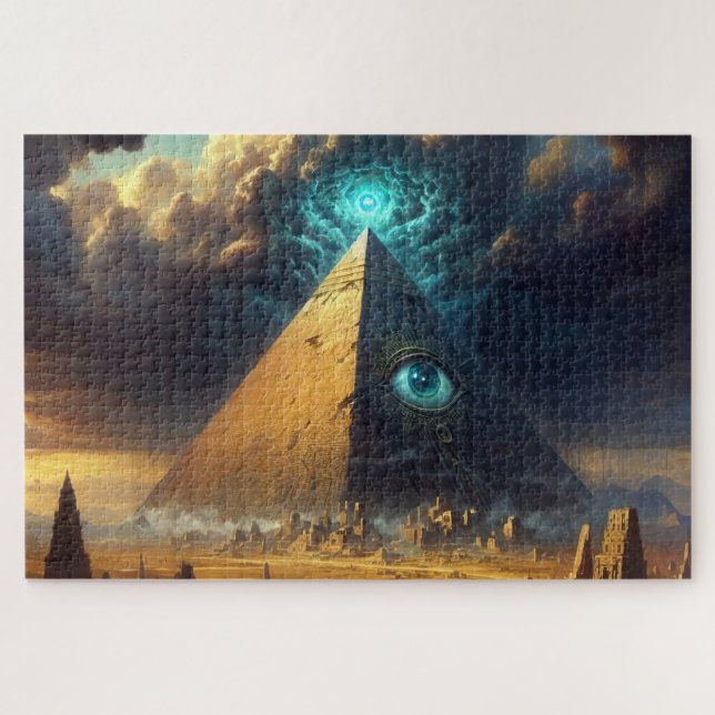 Puzzle L'art pyramidal bleu mystique (Horizontal)