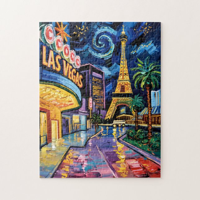 Puzzle Las Vegas Travel Van Gogh Style Casino Night City  (Vertical)