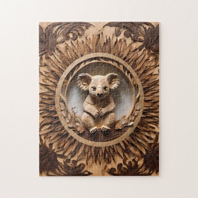 Puzzle L'Australien Koala Bear Wood Carving, (Vertical)