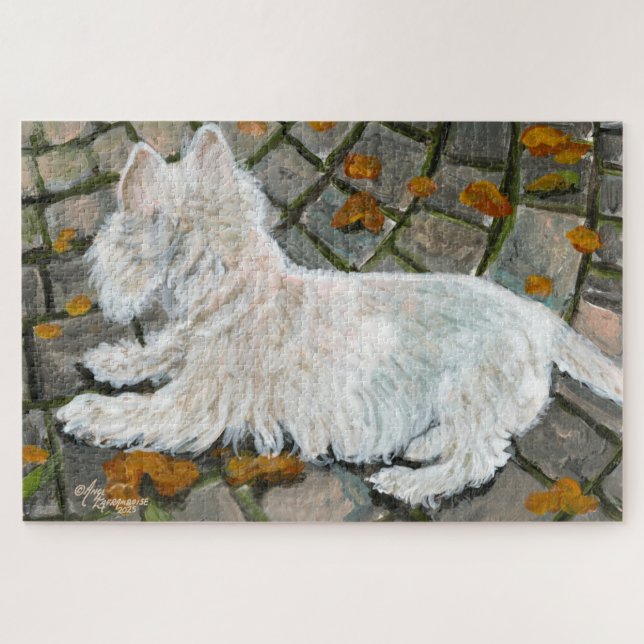 Puzzle L'automne laisse Westie sur Patio (Horizontal)