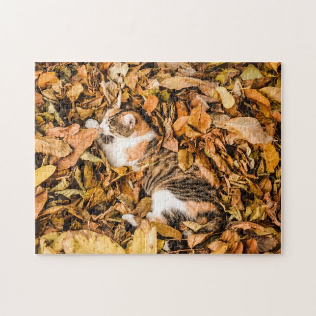 Puzzle L'automne, l'extérieur laisse tomber Tabby Calico  (Horizontal)
