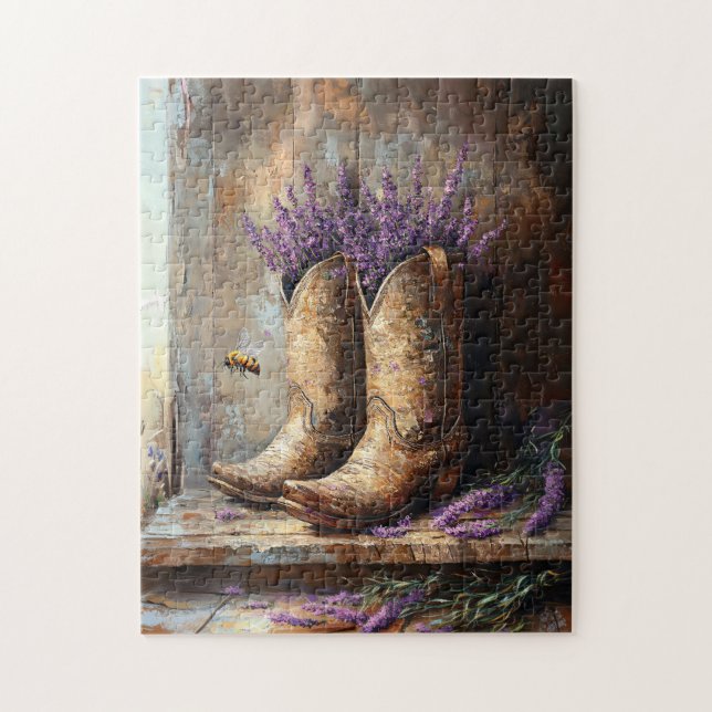 Puzzle Lavande de bottes de cowboy et abeille de miel (Vertical)