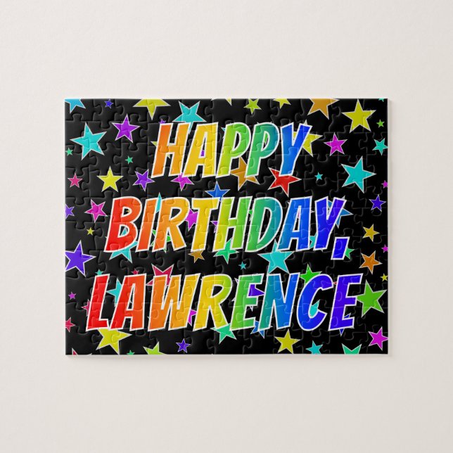 Puzzle "LAWRENCE" Prénom, Amusant "HEUREUX ANNIVERSAIRE" (Horizontal)