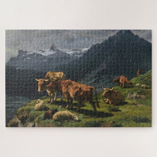Puzzle Le bétail et le mouton dans un paysage alpin (Horizontal)