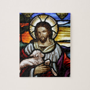 Puzzle Le Bon Berger ; Jésus sur un vitrail