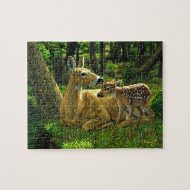 Puzzle Le cerf de Virginie Doe & Fawn au printemps (Horizontal)