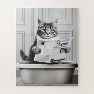 Puzzle Le chat est assis sur les toilettes, le chat lit u