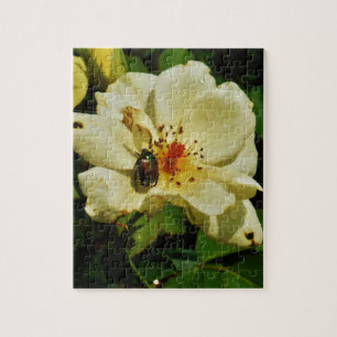 Puzzle Le coléoptère japonais vert sur le floral rose jau