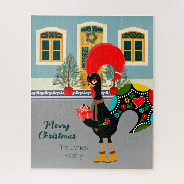 Puzzle Le coq portugais avec un cadeau de Noël (Vertical)