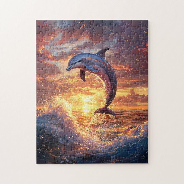 Puzzle Le dauphin saute au coucher du soleil (Vertical)