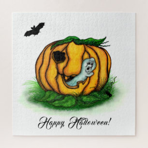 Puzzle Le fantôme d'Halloween, chauve-souris, fantôme et