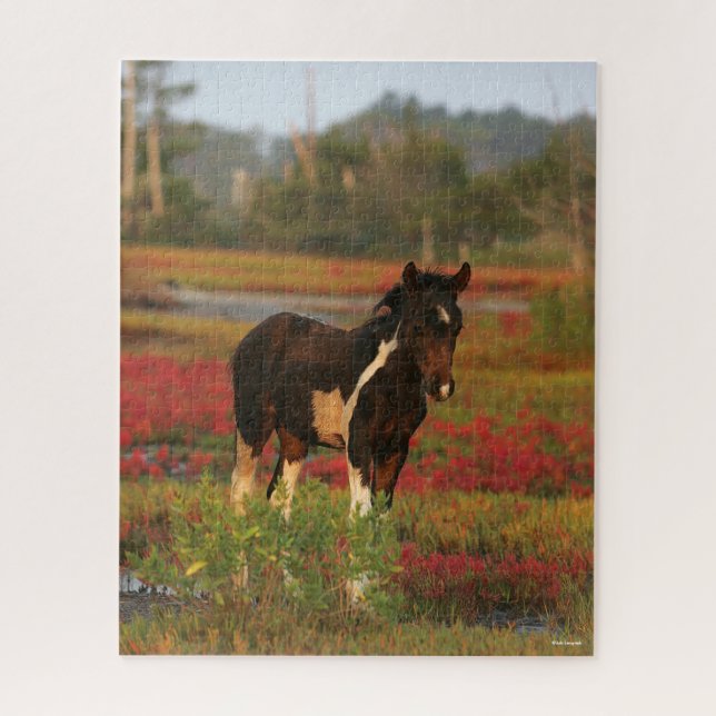 Puzzle Le Foal De Chincoteague En Fleurs Rouges (Vertical)
