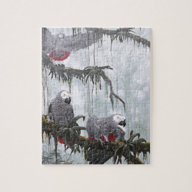 Puzzle Le gris africain Parrots voler librement (Vertical)