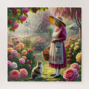 Puzzle Le jardin de roses de grand-mère - Chat calico et