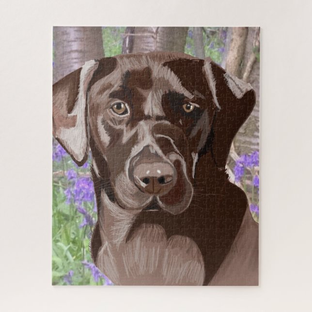 Puzzle Le Labrador Brown au chocolat dans un bois de Blue (Vertical)