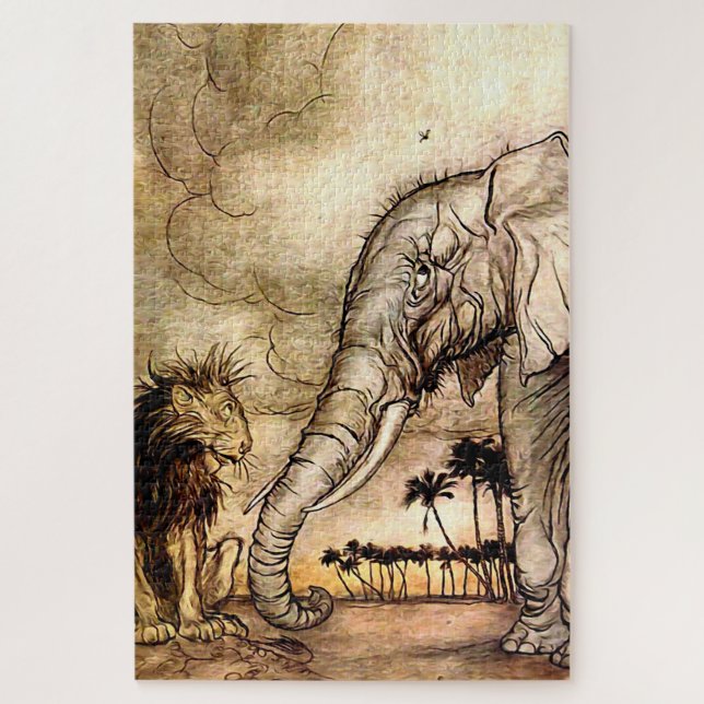 Puzzle « Le Lion et l'Éléphant » par Arthur Rackham (Vertical)