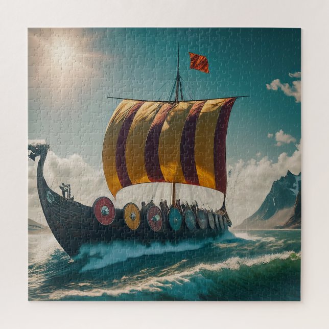 Puzzle Le long-navire viking coupe à travers les vagues (Vertical)
