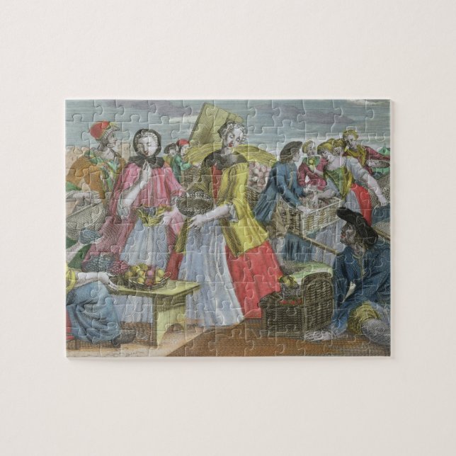 Puzzle Le marché de fruit (gravure colorée) (Horizontal)