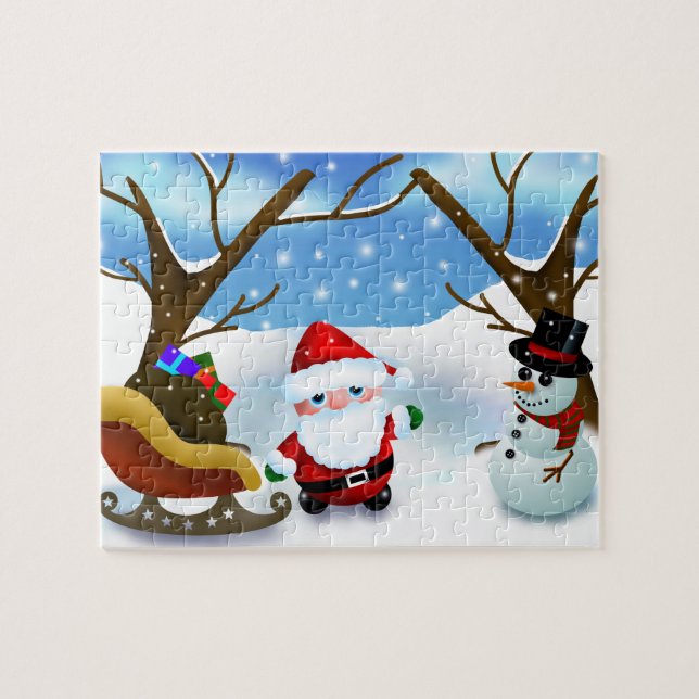 Puzzle Le Père Noël d'hiver et le Snowman (Horizontal)