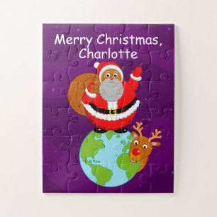 Puzzle Le Père Noël noir se tient sur Terre,