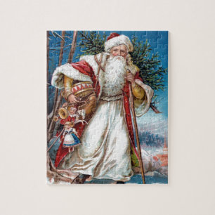 Puzzle Le père noël victorien en velours rouge et