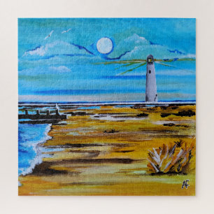 Puzzle Le phare sur la plage Peinture d'Alfred Fox