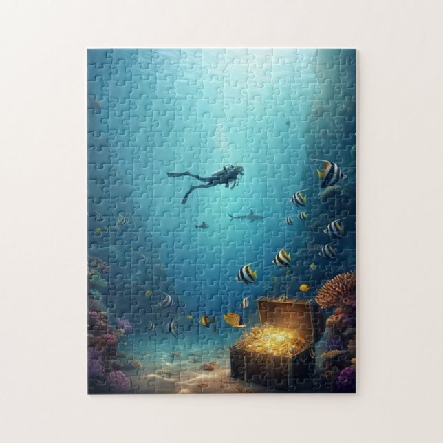 Puzzle le plongeur trouve un trésor dans la barrière de c (Vertical)