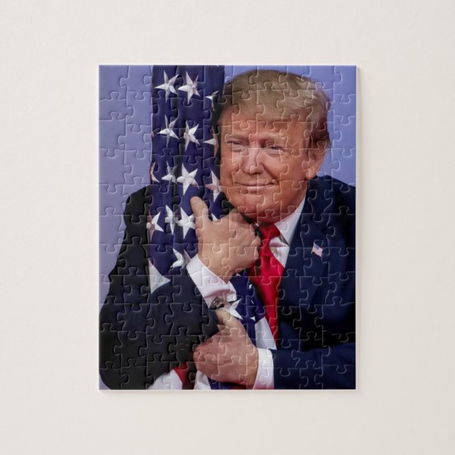 Puzzle Le président Trump accablé le drapeau américain (Vertical)