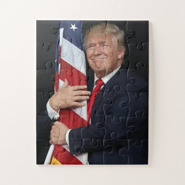 Puzzle Le président Trump accablé le drapeau américain (Vertical)