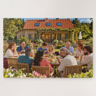 Puzzle Le rassemblement familial dans le jardin d'été des