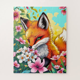 Puzzle Le renard curieux dans un jardin fleuri pour enfan