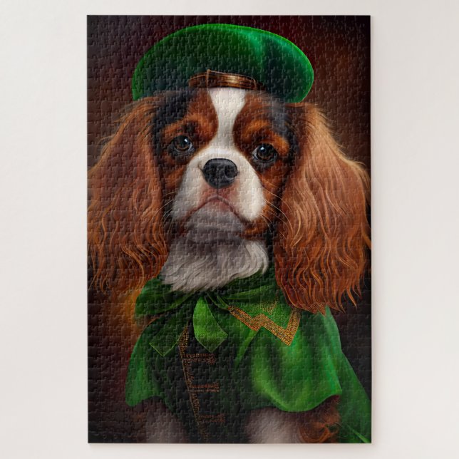 Puzzle Le roi Cavalier Charles Spaniel à la Saint Patrick (Vertical)