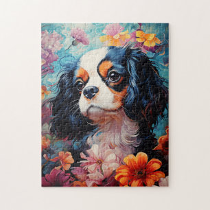 Puzzle Le roi Cavalier Charles Spaniel en fleurs