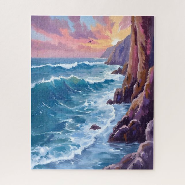Puzzle Le souffle de l'océan | Aquarelle de la côte de me (Vertical)