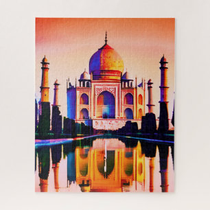 Puzzle Le Taj Mahal contre un ciel couché de soleil