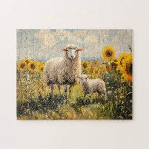 Puzzle Le terrain de tournesol mouton et agneau
