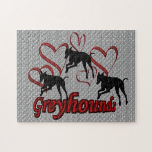Puzzle Leaping Greyhounds Et Red Hearts