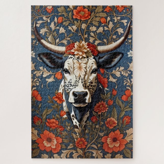 Puzzle L'Élégante Vache Nguni William Morris Inspiré (Vertical)