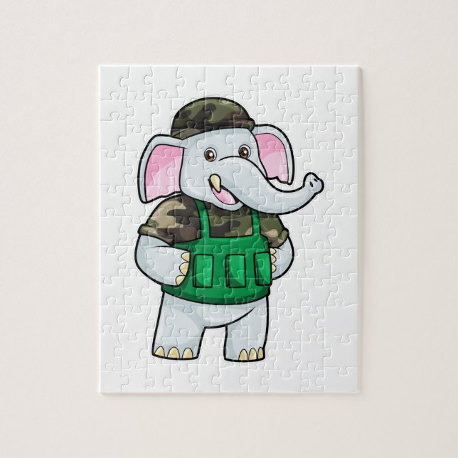 Puzzle L'éléphant comme soldat avec uniforme et casque (Vertical)