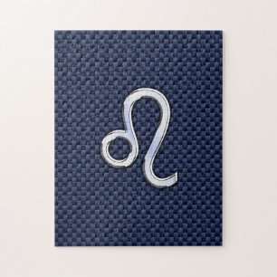 Puzzle Léo Zodiac Sign on Navy Blue Carbon Fiber Print