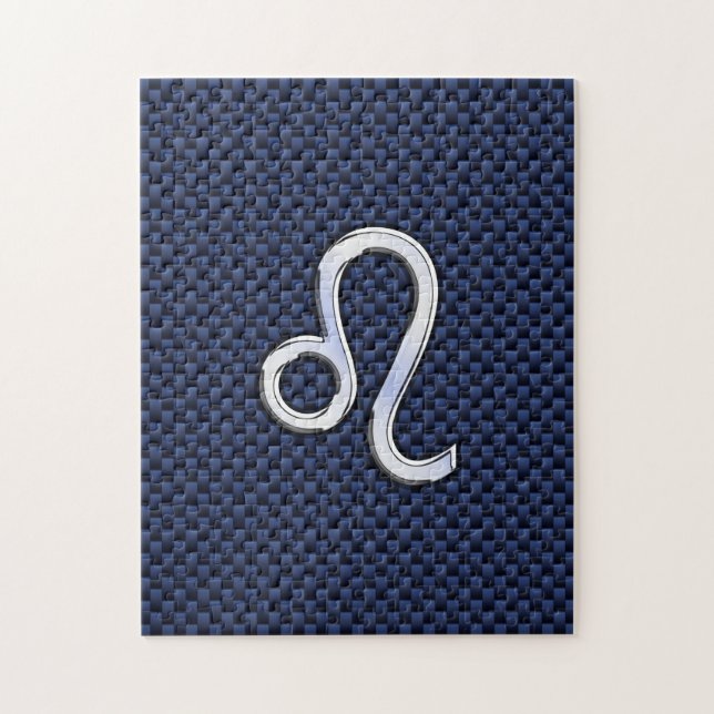 Puzzle Léo Zodiac Sign on Navy Blue Carbon Fiber Print (Vertical)