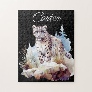 Puzzle Léopard des neiges Hiver Montagne Personnalisé