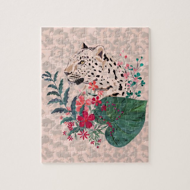 Puzzle Léopard, museau léopard, floral, Jigsaw botanique (Vertical)