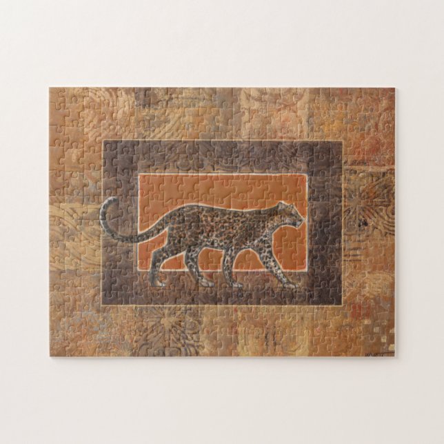 Puzzle Leopard sur Orange et Arrière - plan Brown (Horizontal)