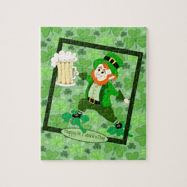 Puzzle Leprechaun + Bière "Bonne Saint Patrick" (Vertical)