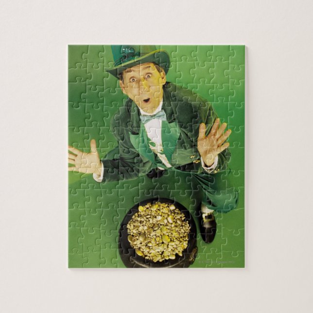 Puzzle Leprechaun excité avec pot d'or (Vertical)