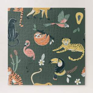 Puzzle Les animaux de la jungle Faune de la flore Vintage